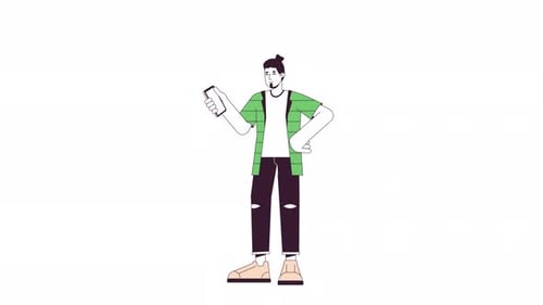 Flat Design Animated Character Using a Smartphone