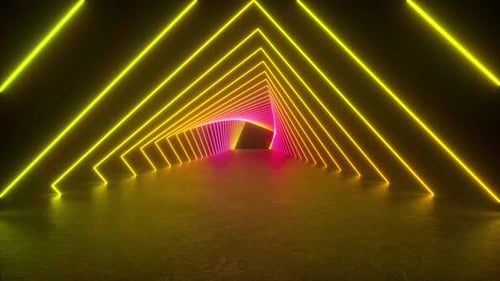 Neon Lights Tunnel in Dark Room
