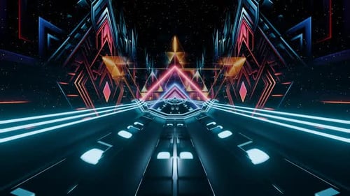 Futuristic Tunnel with Neon Lights and Endless Depth