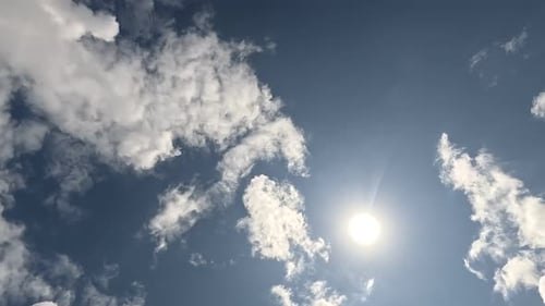 Timelapse Fluffy Cumulus Clouds Moving in Bright Blue Sky Abstract Aerial Nature Summer Sky View