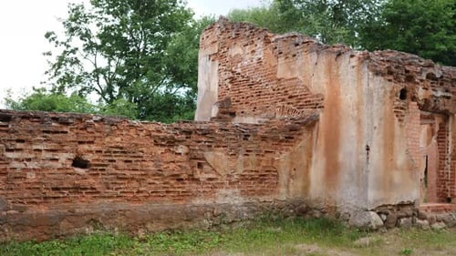 The Ruins of an Old Brick Building in Europe in the Forest