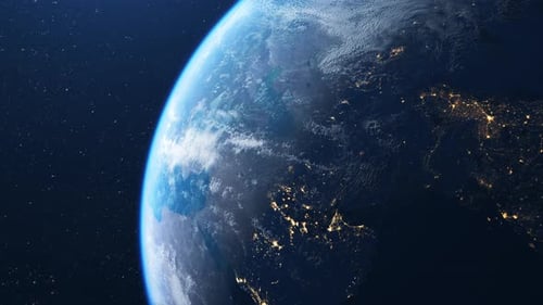 Realistic Planet Earth Rotation from Space with City Lights