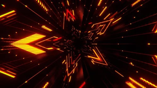 Red And Orange Neon Cyber Tunnel Star Shaped Background Vj Loop In 4K