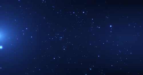 Fliegende Partikel auf blauem Hintergrund. 4K-Bewegungsgrafik. nahtlose Schleife.