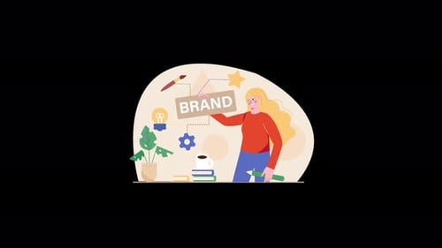 Flat Design Animation of Creative Person Developing Brand Strategy