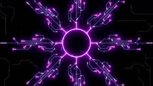 Glowing Futuristic Circuit Board Data Network Loop Background