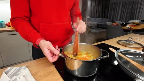 Close-Up of Home Cooking in Modern Kitchen