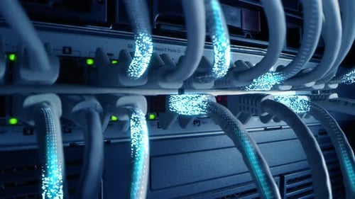 An das
Modem angeschlossene Ethernet-Kabel mit digitalem Binärcode zum Streamen von Informationen und Daten.
Konzept