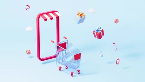 3D Animation of Online Shopping with Mobile Phone and Gifts