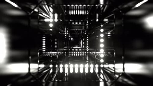 White Cyber Portal With Neon Along The Dots Background VJ Loop In 4K