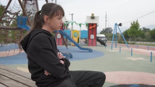 Orphan Girl Feel Lonely in Abandoned Park