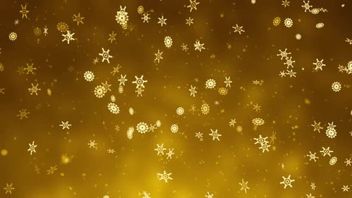 Golden Festive Snowflakes Falling Particle Background Loop