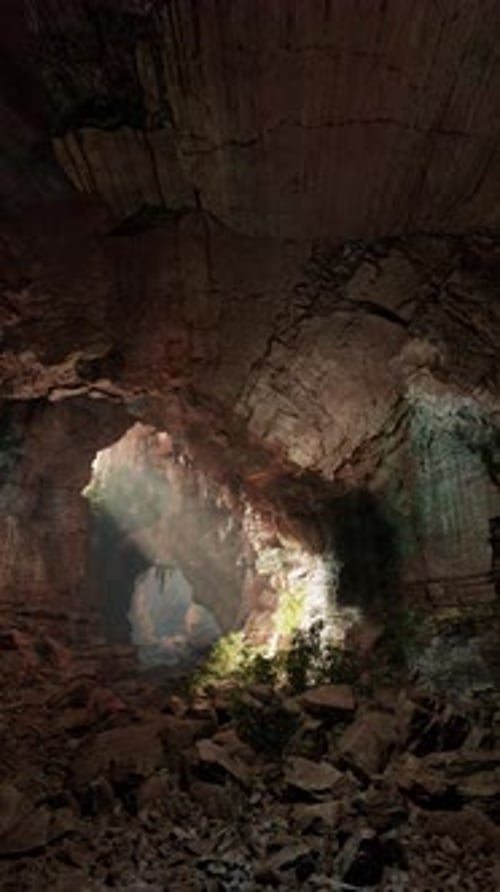 Subterranean Cave Filled With Rocks and Water