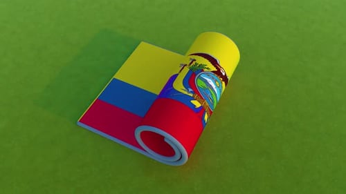 3D Ecuador Flag Unrolling Reveal on Green Background