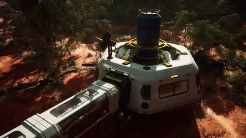 Futuristic Sci-Fi Outpost with Rotating Antenna in Desert