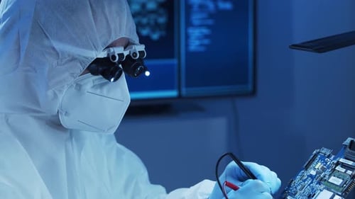 Professional Engineer is Developing a Modern Microprocessor in a Futuristic Laboratory Using