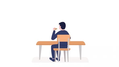2D Flat Design Animation of Person Eating Sandwich