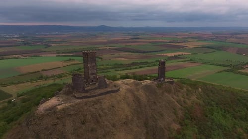 Aerial view of hazmburk castle ruins on a hilltop, Czech Republic.