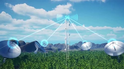 Tour de télécommunications 5G au milieu de la verdure