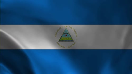 Realistic Waving Flag of Nicaragua with National Emblem
