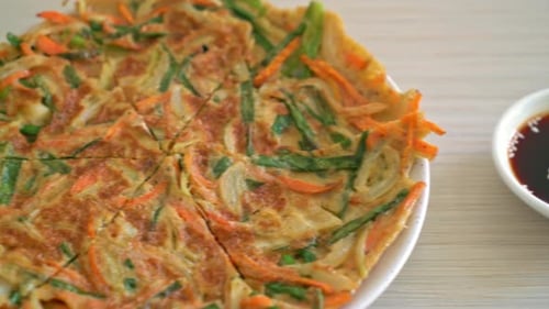 Delicious Korean Vegetable Pancake with Dipping Sauce