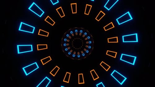 Blue And Orange Neon Light Spherical Tunnel Background Vj Loop In 4K