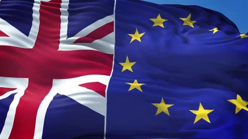 United Kingdom and European Union Flags Waving