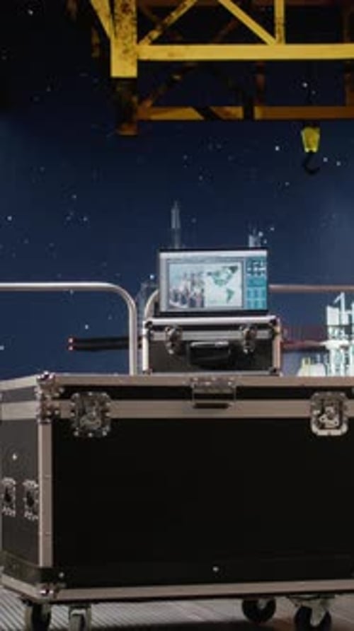 Vertikales Video: Leerer Computer zeigt ein Dashboard für vorausschauende Wartung bei Offshore-Bohrungen an