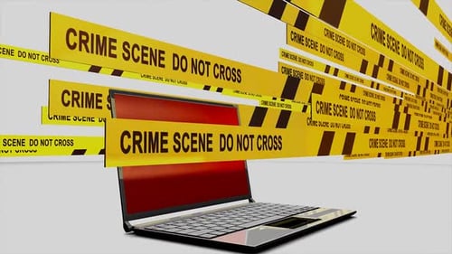 Laptop with Crime Scene Tape Background
