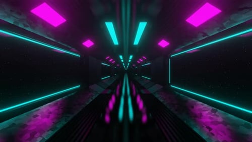 Cyan And Pink Sci-Fi Spaceship Corridor Background Vj Loop In 4K