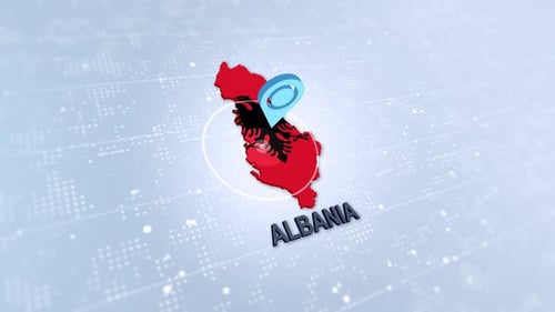 Animated 3D Map of Albania with Location Pin Highlight