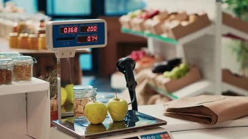 Electronic Scale in Zero Waste Grocery Store to Weight Bulk Items