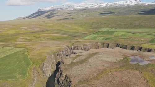 Aerial Footage of Iceland Canyon River and Waterfalls in Summer