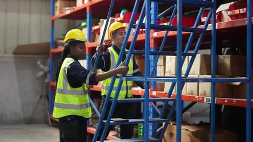 Warehouse Industrial and Logistics Companies. Dispatcher in uniform making inventory in storehouse.