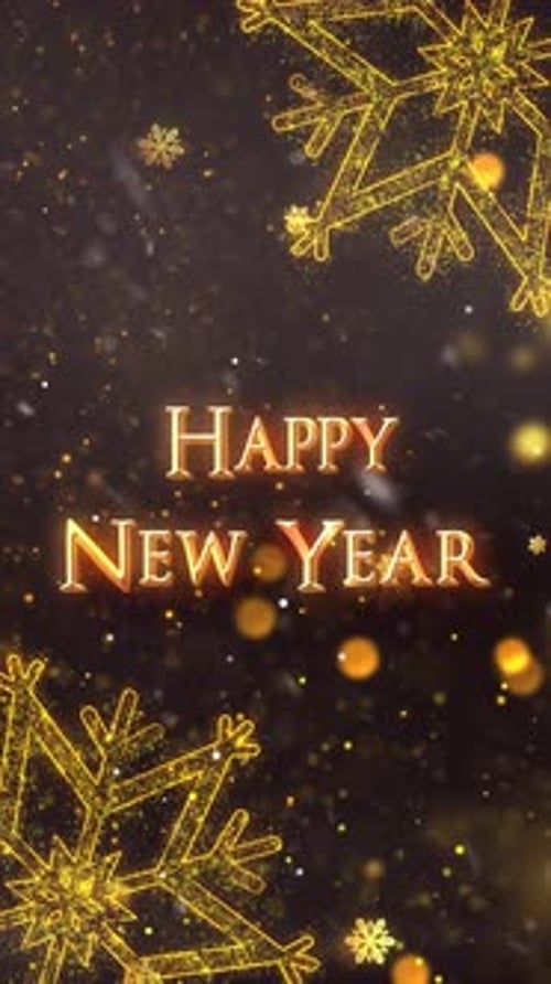 Golden Snowflakes and Particles for New Year Vertical Celebration