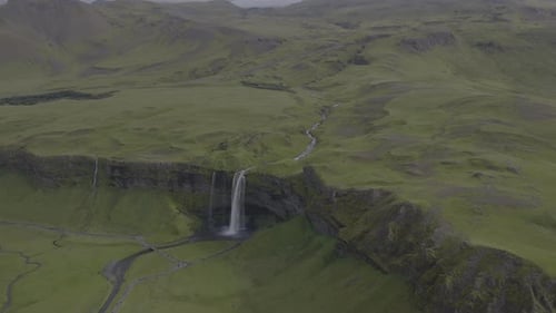 Majestic Aerial View of Icelandic Waterfall and Landscape