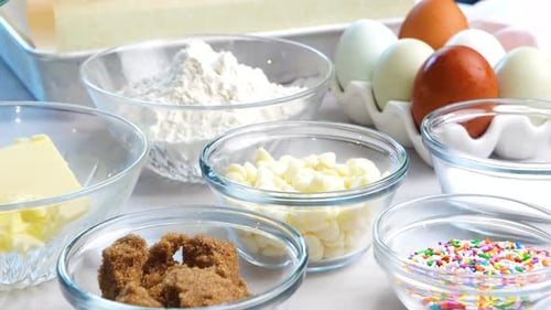 Baking Ingredients in Glass Bowls for Baking Recipe