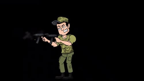 A Soldier Fires a Gun in a Disturbed Area On Alpha Channel