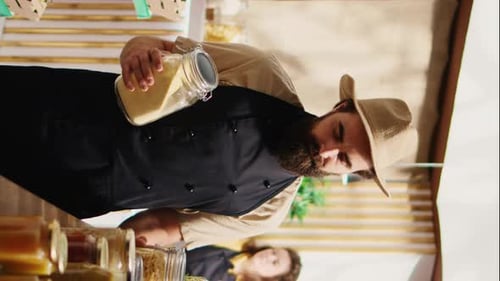Vertical Video Portrait of Zero Waste Food Shop Vendor