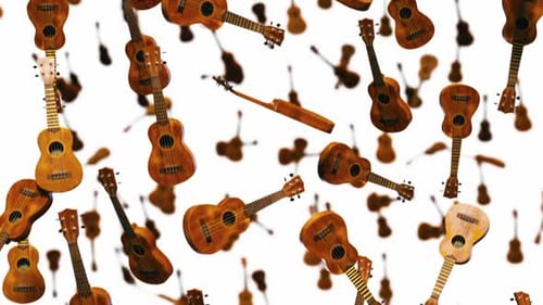Fallende Ukulele auf Weiß