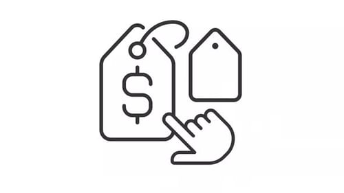 Thin line black animation of hand choosing label icon