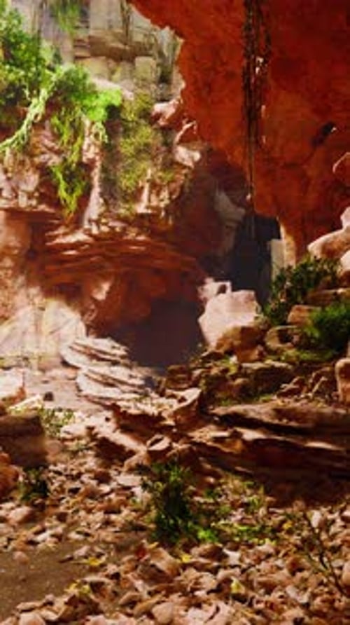 Sunlit Red Rock Canyon Passage at Midday