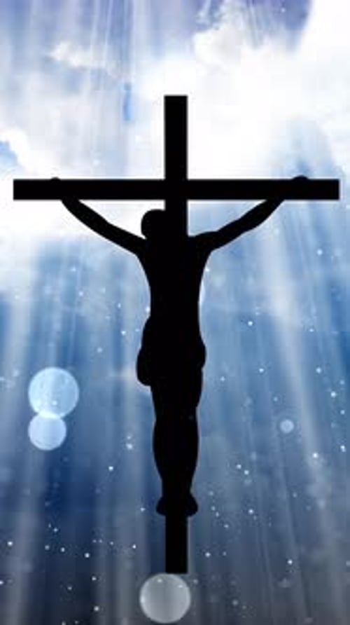 Jesus Christ Cross Silhouette with Heavenly Light Rays