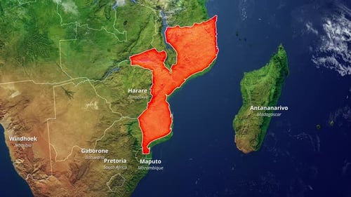 Map Highlight of Mozambique with Capital Cities and Borders