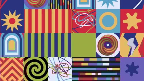 Pop Card, quadratisches Muster, buntes Objekt mit zufälliger Form, Streifen, Groovy, sich wiederholende Linie, Wirbel, Chaotisch