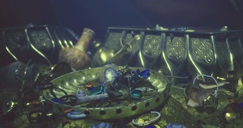 Un trésor découvert au plus profond de l'eau avec divers objets anciens