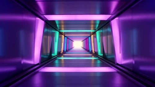 Futuristischer Science-Fiction-Neontunnel mit leuchtenden Lichtern