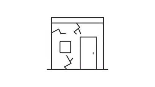 Animated Line Art Building with Cracks and Damage Reveal