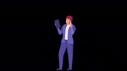 Businessman With Phone And Tablet Alpha Channel 4K