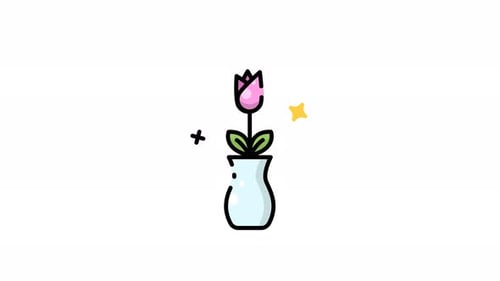 Animationsvideo mit rosa Blume in einer blauen Vasenikone